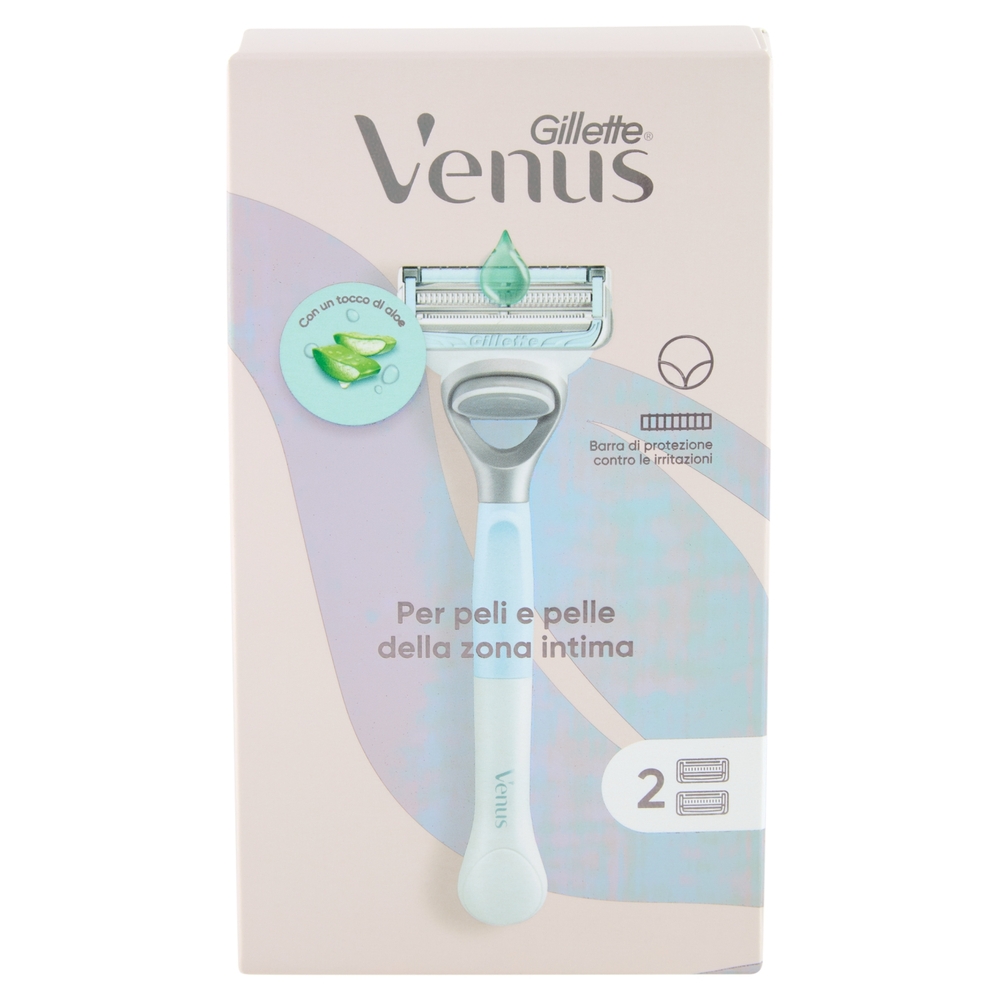 Gillette Venus per peli e pelle della zona intima Rasoio Donna, 1 Manico + 2 Lamette